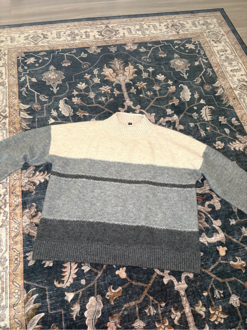 women’s Colorblock Crewneck Sweater - Beige and Gray